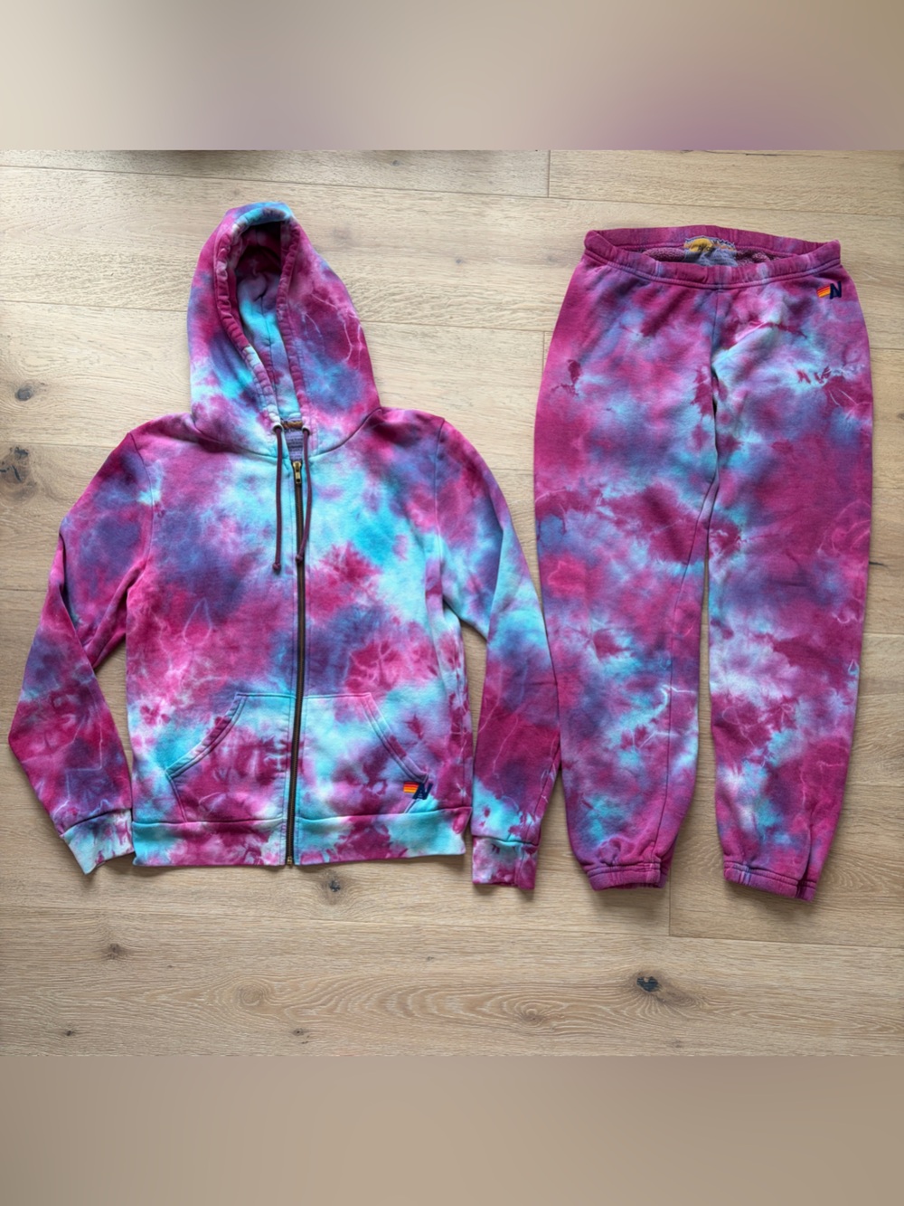 Aviator Nation Tie Dye Hoodie Jogger Sweatpants Set Pink Blue USA Women’s M*M5